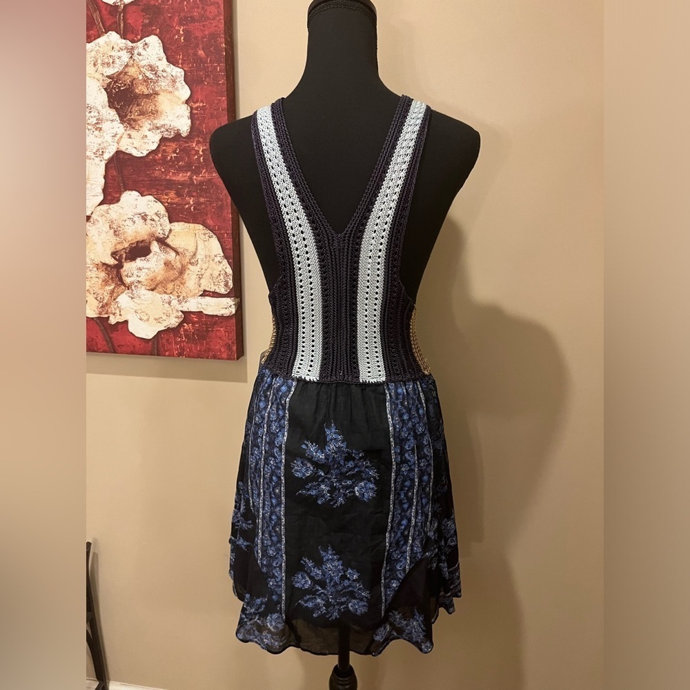 Free People Navy and Blue Floral Mini Dress - Picture 3 of 9